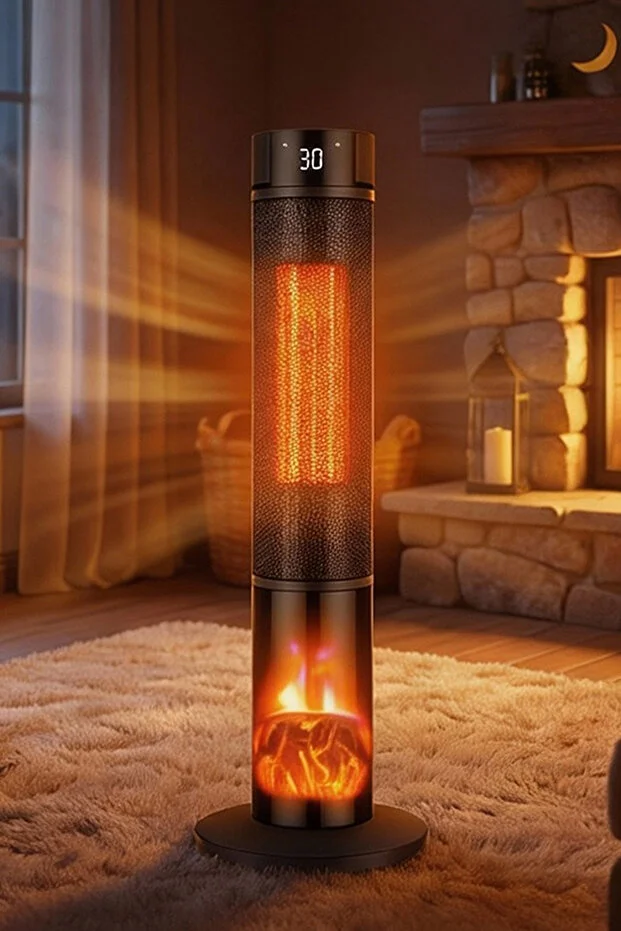 ROBO Şömineli Seramik Kule Tipi Dikey Hızlı Isıtıcı Uzaktan kumandalı